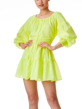 Alice & Olivia Kiara Puff Sleeve Smocked Mini Dress Lightweight Size 6